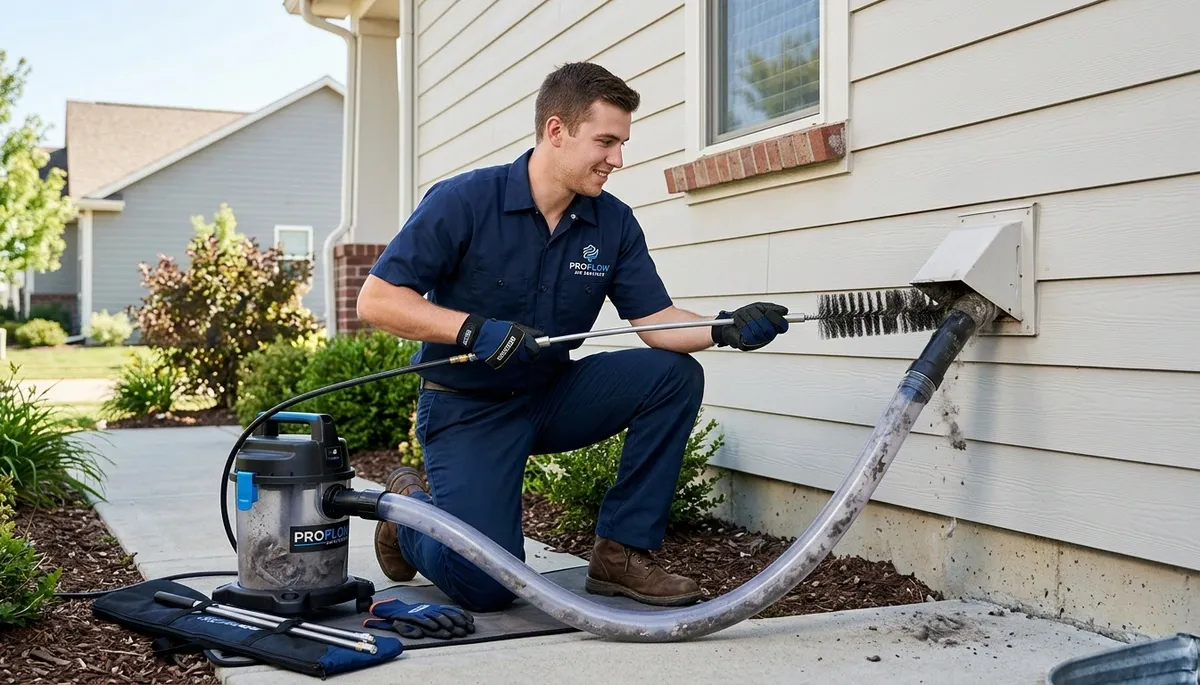 Technician cleaning residential dryer vent for improved airflow and safety in Tucson, AZ